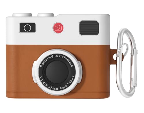 Image of Retro Camera Silicone Case Cover for Apple Airpods Pro 3 (2025) with Carabiner (Brown, Retro Camera)