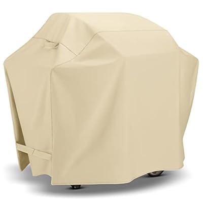 SunPatio Grill Cover 65 Inch for Outdoor Grill, Heavy Duty Waterproof BBQ Cover for Outside, All Weather Protection Gas Barbecue Cover Compatible for Weber Charbroil Nexgrill Grills and More, Beige