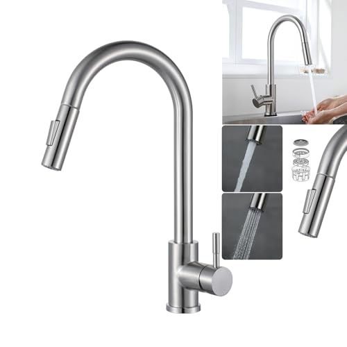 VICTOVA Grifo de Cocina Extraíble de Acero Inoxidable - Diseño Versátil y Duradero para tu Fregadero de Cocina (plateado cepillado)