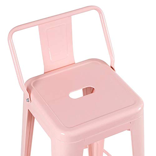 Banqueta Iron Tolix com encosto - 61 cm - Industrial - Aço - Vintage - Rosa antigo