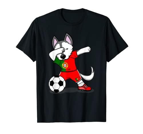 Dabbing Husky Dog Portugal Football Portuguese Flag Soccer T-Shirt