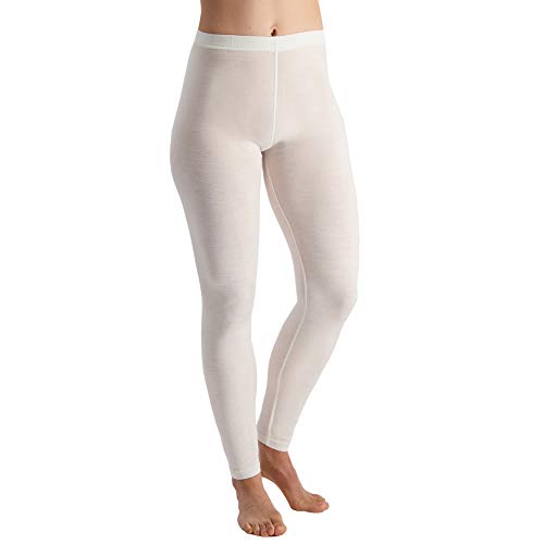 NatFab Ladies 100% Pure Soft Merino Thermal Base Layer Wool Legging (White, Medium)