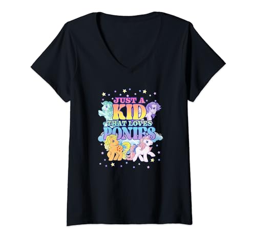 T-shirt Mon Petit Poney col en V avec logo céleste pour enfant et fan