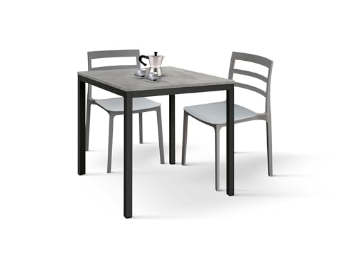 PAZZO DESIGN Tavolo Fisso Fernando, Tavolino Da Bar, Tavolo Da Ristorante, 80 x 80 x 75 cm, Grigio Cemento, Base Antracite - id_2106