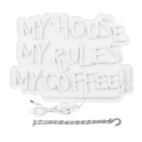 Image of My House My Rules My Coffee Neon Signs for Wall Decor Neon Lights for Bedroom Led Business Signs Suitable for Coffee Shops Christmas Birthday Party Gift 5V Power Adapter, 16.1*11.8 Inch(White)