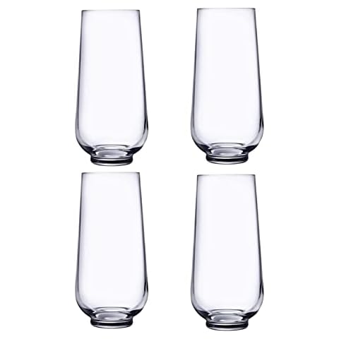 Nude Glass Hepburn Set of 4 Long Drink Glasses 14.37 Oz - Cocktail Glasses, Margarita Glasses, Wedding Glasses, Tropical Drinks Vodka, Tequila, Rum, Tall Drinking Glasses, Cocktail Drinking Glasses Cover