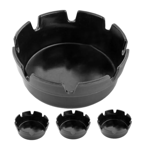 FUNOMOCYA 4 piezas Ceniceros de Plástico Negro con Ranuras para Uso Compartido Diseño Seguro Anti-salpicaduras para Interiores y Exteriores Hogar Restaurantes y Patios Paquete