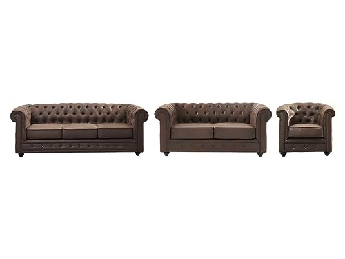 Vente-unique-Couchgarnitur 3+2+1 - Microfaser - Vintage-Look - Chesterfield