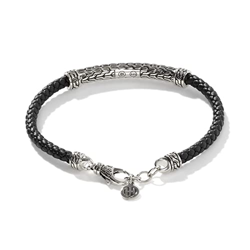 John Hardy Classic Chain Silver Station Bracelet On 4Mm Black Woven Leather With Lobster Clasp (Large) #TOP2