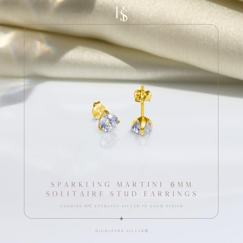 Image of HIGHSPARK 925 Silver inchSparkling Martini inch Solitaire Earrings | 92.5 Sterling Silver and Diamond like Brilliance Sparkling Zirconia | Lovely Gift