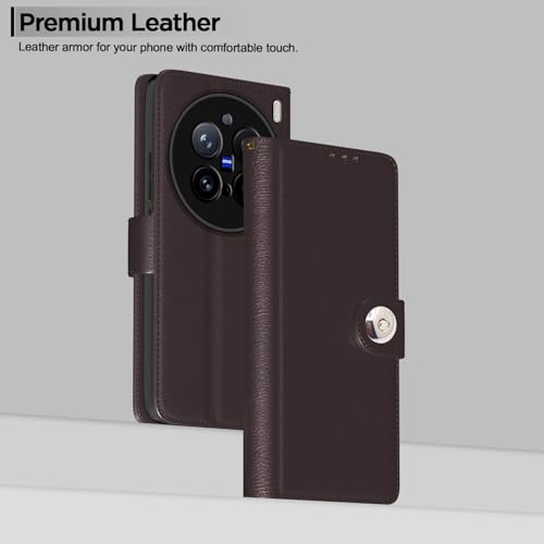 Image of Pikkme Flip Cover Leather Finish | Inside TPU with Card Pockets | Wallet Stand and Shock Proof | Complete Protection Button Flip Case for Vivo X200 Pro 5G(Coffee)
