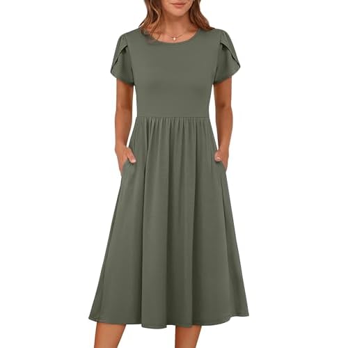 ANRABESS Women’s Summer Midi Dresses 2025 Casual Floral Short Sleeve A-Line T-Shirt Dresses Flowy Beach Sundress with Pockets