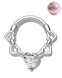 OUFER Corazón Piercing Septum Acero Quirúrgico 316L Piercing Daith Anillos Oreja Helix Clicker 16G Plata Oro Pendiente Cartílago 8 10mm CZ Transparente para Mujeres, 16G8mm, Acero inoxidable, Circonia
