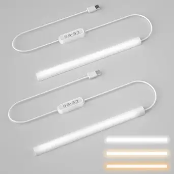 Hoteon Led Under Cabinet Light, Closet Light with 3 Color Modes(3000K/4000K/5700K), 10 Level Brightness, 7W USB Plug Batten Light, Counter Light White (2 Pack)