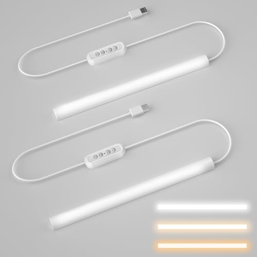 Hoteon LED Under Cabinet Closet Light With 3 Color Modes (3000K/4000K/5700K), 10 Level Brightness, 7W USB Plug Batten Counter Light White (2 Pack) - Acrylonitrile Butadiene Styrene