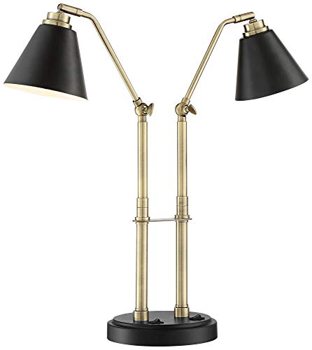 Possini Euro Design Sentry Mid Century Modern Desk Lamp 23" High With Usb Charging Port Black Brass Gold Metal Led Adjustable Cone Shade For Living Room Bedroom House Bedside Nightstand Office #TOP6