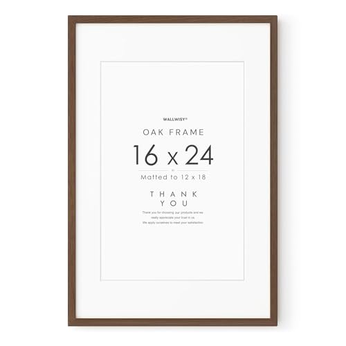 16x24 Wood Frame Solid Oak 16x24 Poster Frames with Mat to 12x18(Openning Size is 11.7x17.7) Natural Oak 24x16 Frame (Walnut Set of 1)