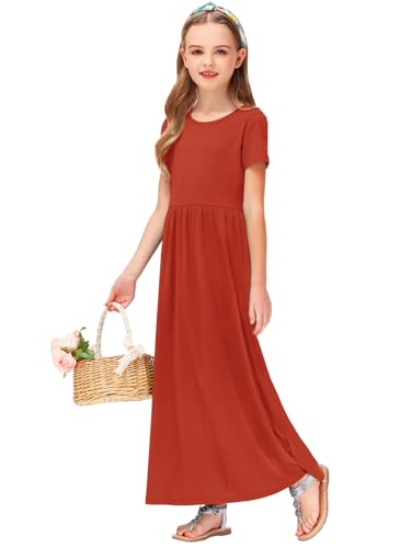 Image of Deerose Girls Maxi Dress Short Sleeve Casual Long Dresses with Pockets 5-14 Years