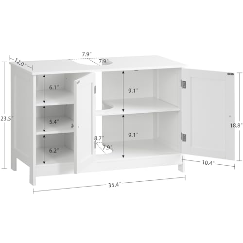Image of TEENFON 35.4 inch Pedestal Sink Storage Cabinet with 2 Doors and Adjustable Shelves, Bathroom Sink Cabinet, Under Sink Storage with U-Shape Cut-Out, White