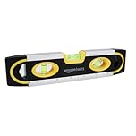 Amazon Basics Niveau à bulle Torpedo de 22.8 cm avec règle intégrée et 3 bulles (180°-90° et 45°), Noir, Jaune