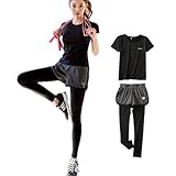 [Yukijun] スポーツウェア レディース 上下セット ヨガ ランニング フィットネス (JP, アルファベット, XL, ブラック)