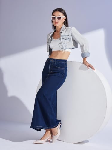 Image of Miss Chase Women's Regular High Rise Above Knee Stretchable Denim Skirt
