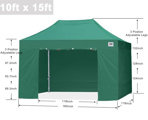 Image of ABCCANOPY Commercial Pop Up Canopy Tent with Sidewalls 10X15,Forest Green
