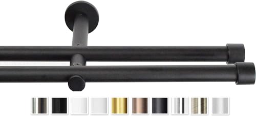 Ventanara Gardinenstange Schwarz Matt 200 Cm – 2-läufig Für Deckenmontage Mit Endstücken