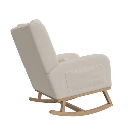 Miniatura 9 de Aonyaybm Silla Mecedora Escandinava, Silla De Lactancia, Silla Escandinava De Ocio Y Descanso En Tela Con Patas De Madera Metálica Para Salón, Dormitorio, Beige