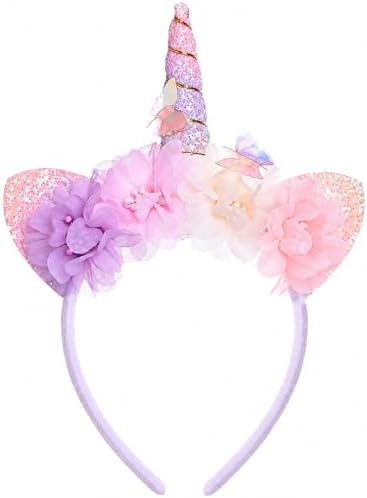 Unicorn Headband for Girls & Women with Glitter Ears & Butterfly ...
