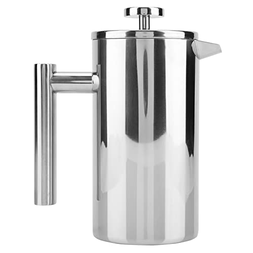 Stainless Steel Coffee Maker French Press Tea Pot with Filter Double Walled Insulation Kitchen Addition Pouring Office Home Silver (800ML)