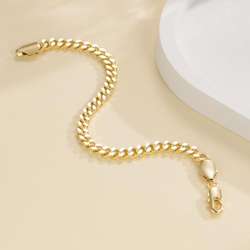 14K Gold Bracelets for Women Men Bracelet Dense Cuban Link Gold Chain Dainty Gold Bracelets Gifts for Women 6.5/7/7.5/8/9 in3