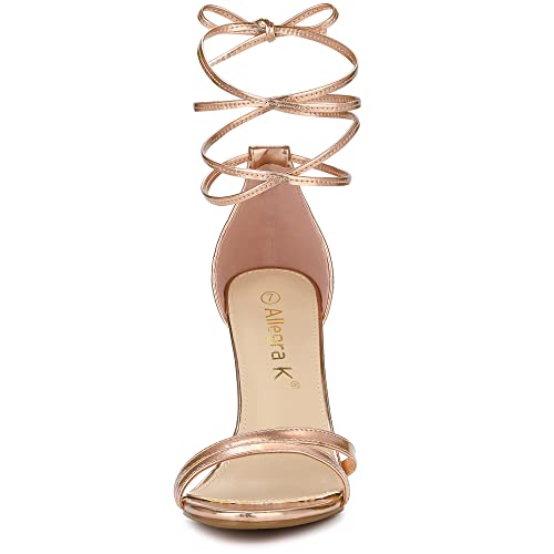 Allegra K Allegra K Women's Open Toe Lace-Up Stiletto Rose Gold Heels Sandals 6 M US