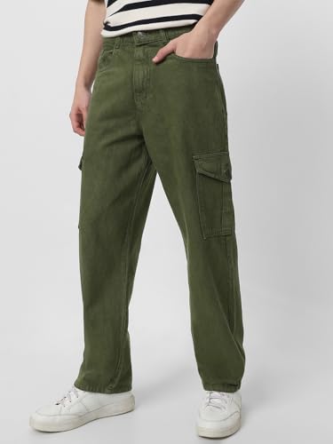 Image of Neostreak Men's Loose Baggy Fit Washed Cargo Jeans with 6 Pockets Non-Stretchable