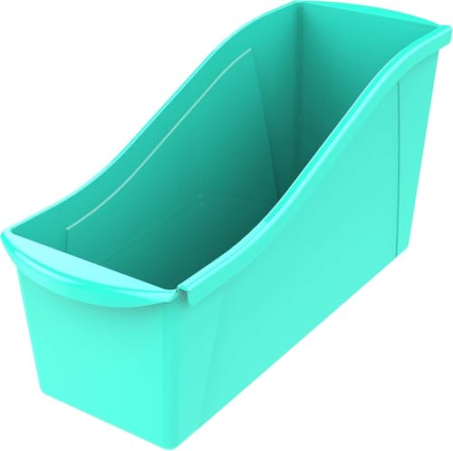 Image of Storex Large Book Bin, Interlocking Plastic Organizer for Home, Office and Classroom, Teal, 6-Pack (71107A06C)