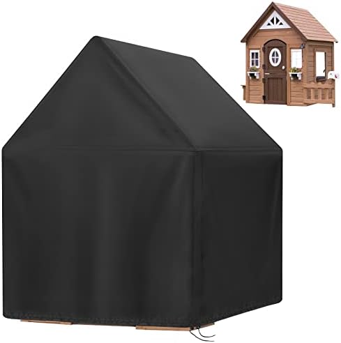 Home 37 Andacar Outdoor Playhouse Cover, Waterproof Wooden Kids Playhouse Cover for Kids Outside Dustproof Play Houses Cover All-Weather Protector Black- 57″ L x 57″ W x 63″ H