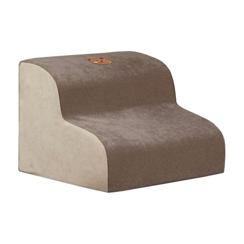 xixining 犬 階段 犬階段 犬用ステップ 犬用階段 ペット階段 滑り止めマット付き カバー取り外し 洗える 手持ち付き 高密度 安定性 耐久性 洗濯便利 小型犬 室内犬 高齢犬 (2段,ブラウン)