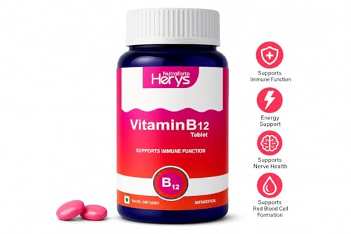 Image of Herys Nutrafort Vitamin B12 Supplements | Methylcobalamin 1500mcg Tablets | Best B12 Supplement for Men & Women | Supports Energy & Brain Health | 60 Tablets