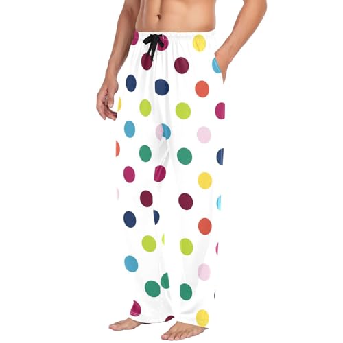 Mens Cotton Pajama Pants with Pockets Polka Dot Colored Soft Breathable Lounge Sleep PJ Pants Men Drawstring4