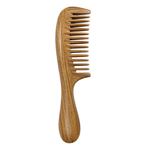 Hair Comb - Wood with Anti-Static, for Detangling, Straight, Thick, Curly Hair; Handmade Natural Green Sandalwood Wooden Combs for Men,Women (Wide Tooth Comb)