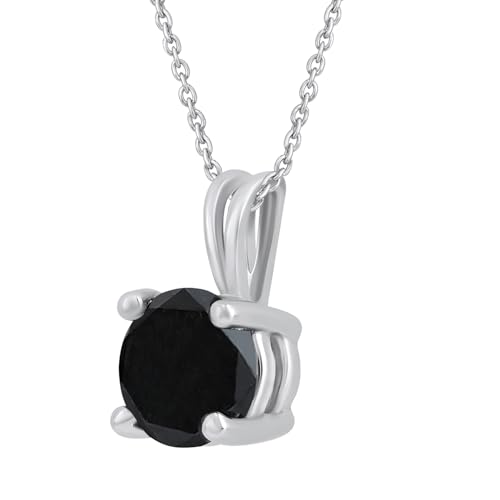 DEWBERRY 1/4 cttw to 2.00 cttw Round Black Diamond Solitaire Pendant Necklace for Women Men | 4 Prong Lobster Lock 18" Cable Chain Necklace in 14KT White or Yellow Gold Plating 925 Silver Pendant2