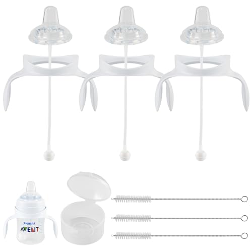 Sippy Cup Soft Conversion Kit for Philips Avent Anti-Colic Baby Bottle, Toddler Transition Kit with Silicone Sippy Spout Nipple, Weighted Straw, Bottle Handle, Cleaning Brush, 3-Pack