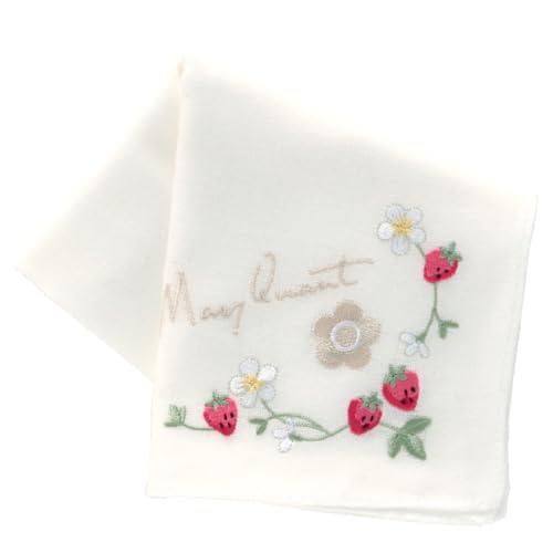 [マリークワント] ガーゼハンカチ イチゴ刺繍 (ホワイト) 婦人 レディース ガーゼ ハンカチ 約43cm 001605-0001-01