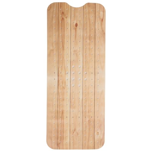 Image of ENKOSI Bath Mat - PVC Large 40 x 16 Inch Non-Slip Bathtub Mat with Secure Suction Cup Grip & Drain Holes - Extra Long Bathroom Shower Mat for Tub and Shower Floors with Wood Print Design (40x16 Wood)