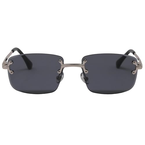 Image of Retro Rimless Rectangle Glasses Vintage Square Metal Wire Frame Trendy Hip Hop Frameless Style for Men and Women