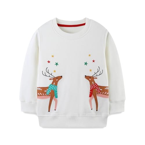 Disfraz de Navidad, suéter de niña, de 12 años, manga larga, sudadera informal, bordado reno, Navidad, para niños y niñas, cozy blend, suéter festivo, outfit de moda, suéter infantil