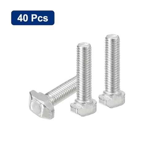 Image of uxcell 40Pcs T-Slot Bolts, M5 x 20mm Hammer Head Bolt T Screw Drop-in Stud for 2020 Series T-Slot Aluminum Extrusion Profile, Carbon Steel Nickel Plated, Silver