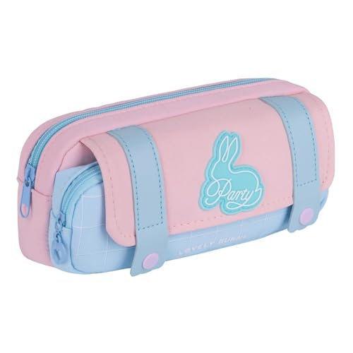 Image of Kawaii Cute Aesthetic Pencil Case for Students | Large Capacity Multi-Pocket Pencil Pouch with Zipper | Cartoon Stationery Organizer Bag for School, College & Office Supplies (Pink)