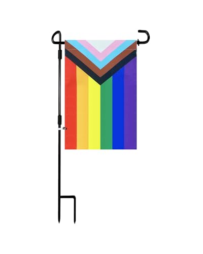 TOPFLAGS Garden Flag Stand with Pride Garden Flags Metal Yard Holder Pole Stake Small Stands for 12.5x18 Inch Double Side LGBTQ Progress Flags with Clips and Stopper
