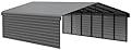 Arrow Carports Galvanized Steel Carport, with 2-Sided Enclosure, Compact Car Metal Carport Kit, 20' x 29' x 9', Charcoal